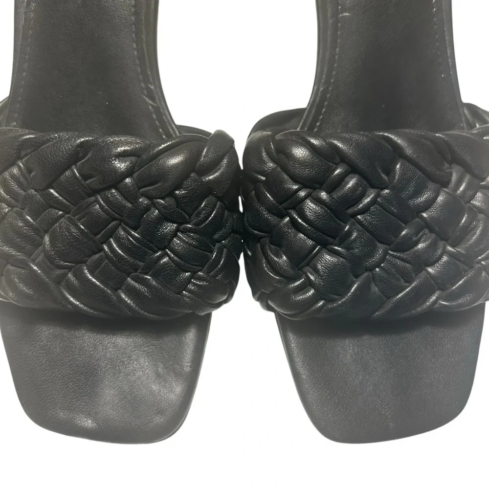 Marc Fisher Nahea Block Heel Black Leather Quilted Slides Sz 9